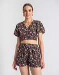 Εικόνα από Σετ σορτσάκι και crop top με print λουλούδια Μαύρο/Φούξια