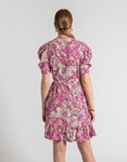 Εικόνα από Κρουαζέ μίνι φόρεμα με ζώνη και puffy μανίκια Φούξια