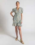 Εικόνα από Κρουαζέ μίνι φόρεμα με ζώνη και puffy μανίκια Σιέλ