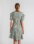 Εικόνα από Κρουαζέ μίνι φόρεμα με ζώνη και puffy μανίκια Σιέλ