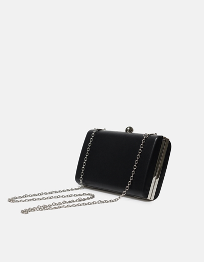 Εικόνα της Clutch μονόχρωμο με διακοσμητικές ραφές Μαύρο