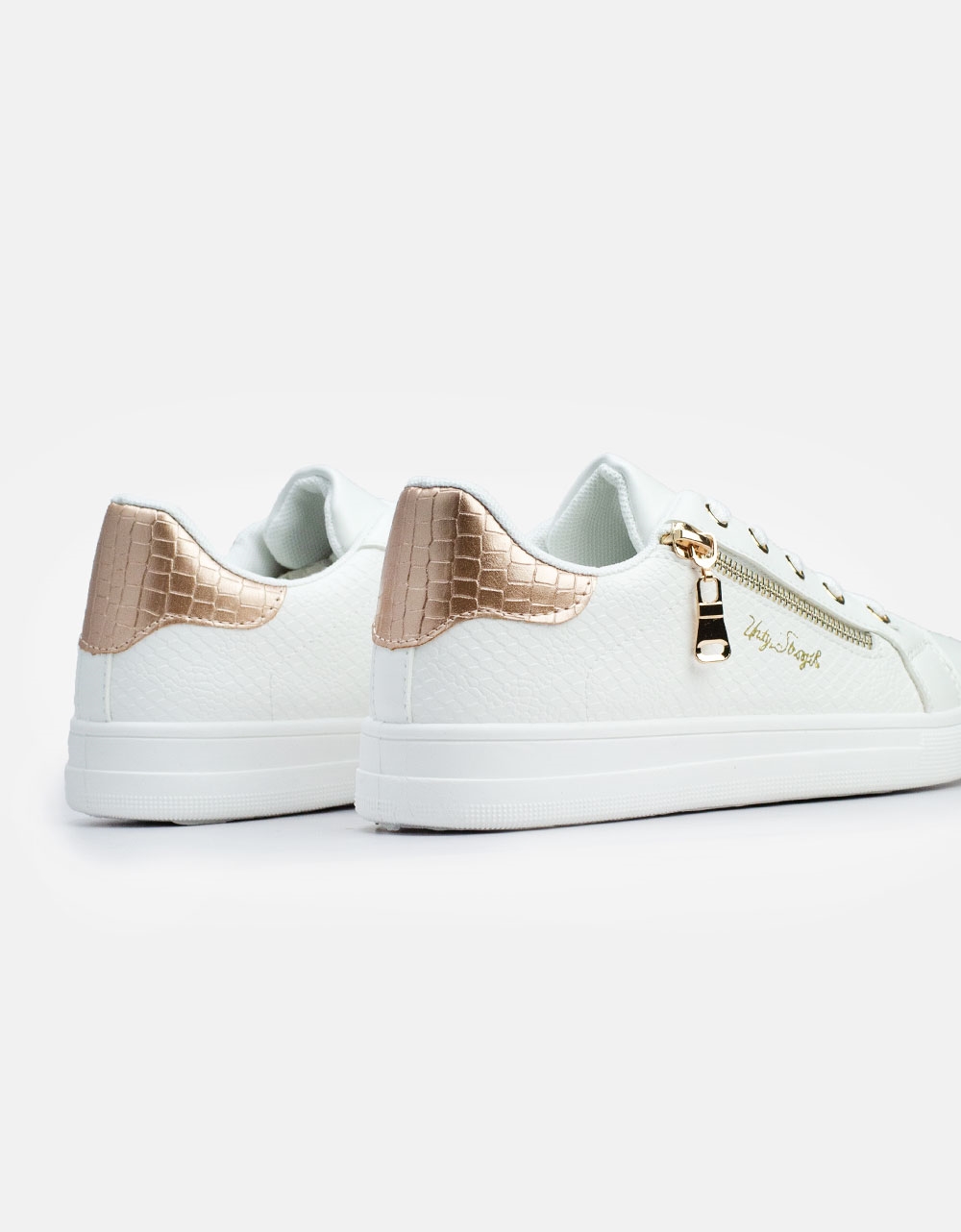 Εικόνα από Sneakers με διακοσμητικό φερμουάρ στο πλαϊνό μέρος Λευκό/Σαμπανί