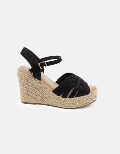 Εικόνα της Ψάθινες peep toe εσπαντρίγιες με μπαρέτα Μαύρο