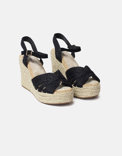 Εικόνα της Ψάθινες peep toe εσπαντρίγιες με μπαρέτα Μαύρο