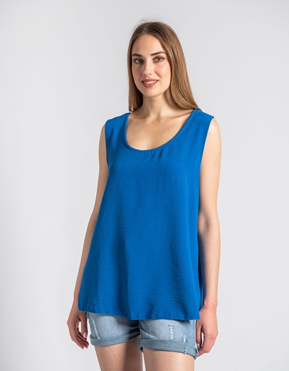 Εικόνα της Μονόχρωμο τοπ αμάνικο με κέντημα στην πλάτη Μπλε