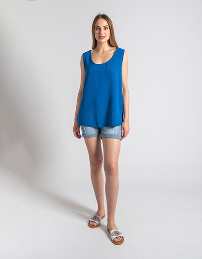Εικόνα της Μονόχρωμο τοπ αμάνικο με κέντημα στην πλάτη Μπλε