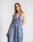 Εικόνα από Boho μεταξωτό maxi φόρεμα με ανοιχτή πλάτη Μπλε