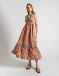 Εικόνα από Boho μεταξωτό maxi φόρεμα με ανοιχτή πλάτη Πορτοκαλί