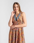 Εικόνα από Boho μεταξωτό maxi φόρεμα με ανοιχτή πλάτη Πορτοκαλί