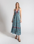 Εικόνα από Boho μεταξωτό maxi φόρεμα με ανοιχτή πλάτη Σιέλ