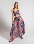 Εικόνα από Μεταξωτό boho σετ παντελόνα crop top και κιμονό Ροζ