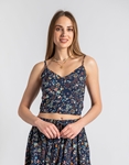 Εικόνα από Floral σετ midi φούστα και crop top από βισκόζη Navy