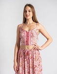 Εικόνα από Floral σετ midi φούστα και crop top από βισκόζη Ροζ