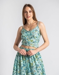 Εικόνα από Floral σετ midi φούστα και crop top από βισκόζη Τιρκουάζ