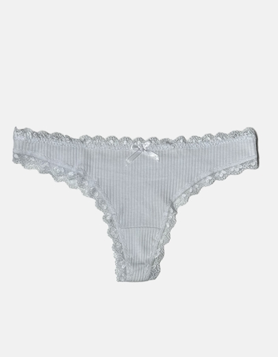 Εικόνα της Βαμβακερό string μονόχρωμο με δαντέλα Λευκό