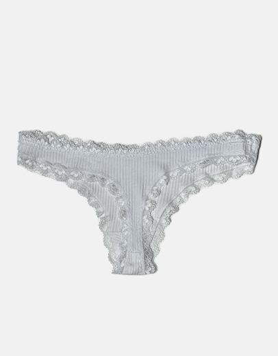 Εικόνα της Βαμβακερό string μονόχρωμο με δαντέλα Λευκό