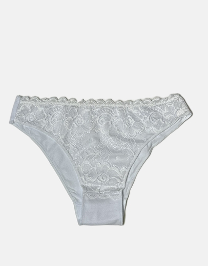 Εικόνα της Βαμβακερό εσώρουχο σλιπ μονόχρωμο με δαντέλα Λευκό