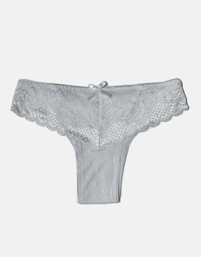 Εικόνα της Βαμβακερό brazilian εσώρουχο με δαντέλα Λευκό