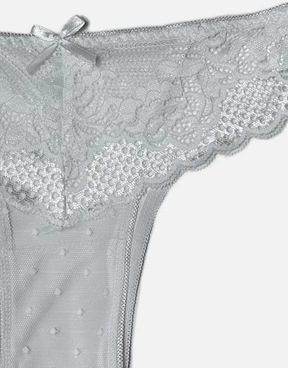 Εικόνα της Βαμβακερό brazilian εσώρουχο με δαντέλα Λευκό