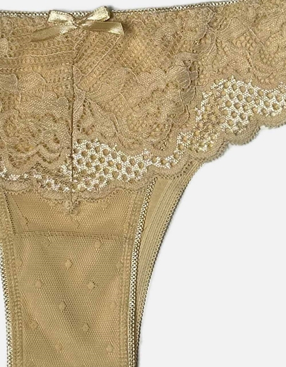 Εικόνα της Βαμβακερό brazilian εσώρουχο με δαντέλα Μπεζ