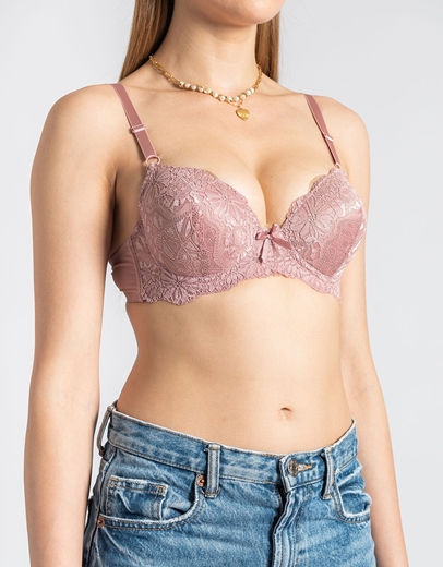 Εικόνα της Δαντελένιο σουτιέν με ενίσχυση και μπανέλα Ροζ