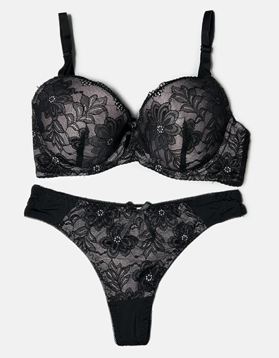 Εικόνα της Σετ εσωρούχων σουτιέν και string με δαντέλα Μαύρο