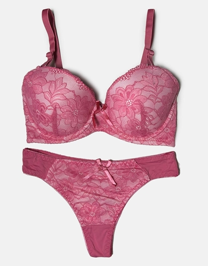 Εικόνα της Σετ εσωρούχων σουτιέν και string με δαντέλα Ροζ