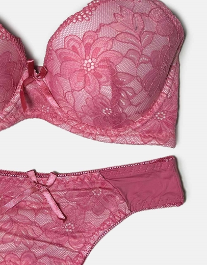 Εικόνα της Σετ εσωρούχων σουτιέν και string με δαντέλα Ροζ