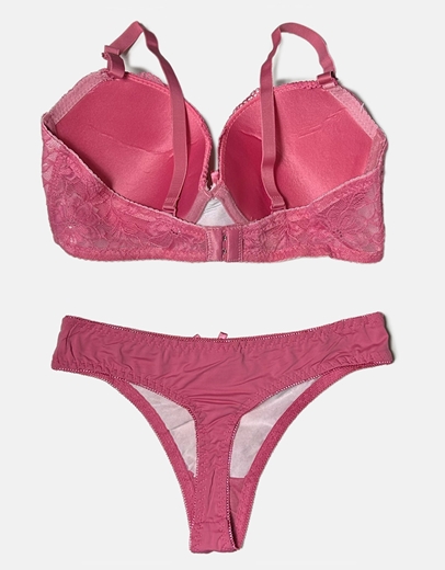 Εικόνα της Σετ εσωρούχων σουτιέν και string με δαντέλα Ροζ