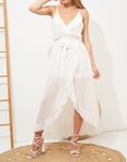 Εικόνα από Ασύμμετρο κρουαζέ μάξι φόρεμα με βολάν Λευκό