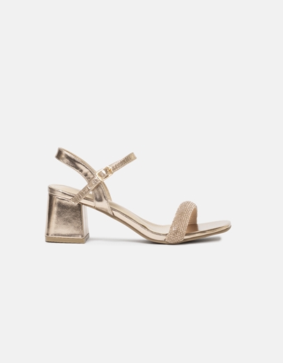 Εικόνα της Πέδιλα χαμηλά με μπαρέτα και λουράκι από strass Σαμπανί