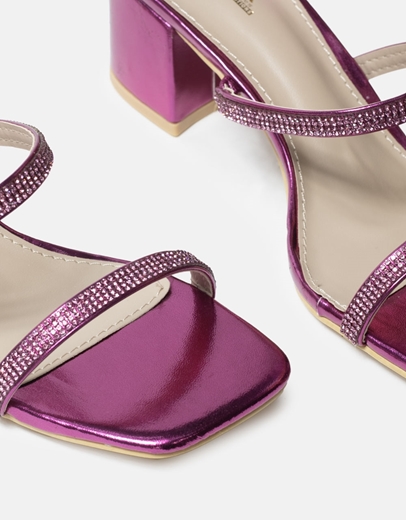 Εικόνα της Lace up μονόχρωμα χαμηλά πέδιλα από strass Φούξια