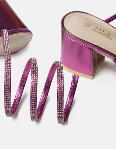 Εικόνα της Lace up μονόχρωμα χαμηλά πέδιλα από strass Φούξια