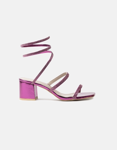 Εικόνα της Lace up μονόχρωμα χαμηλά πέδιλα από strass Φούξια