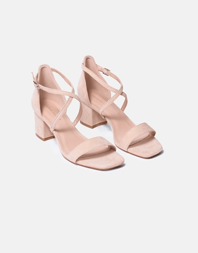 Εικόνα της Basic χαμηλά πέδιλα suede με χιαστί σχέδιο Nude