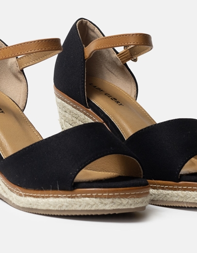 Εικόνα της Peep toe υφασμάτινες εσπαντρίγιες με μπαρέτα Μαύρο