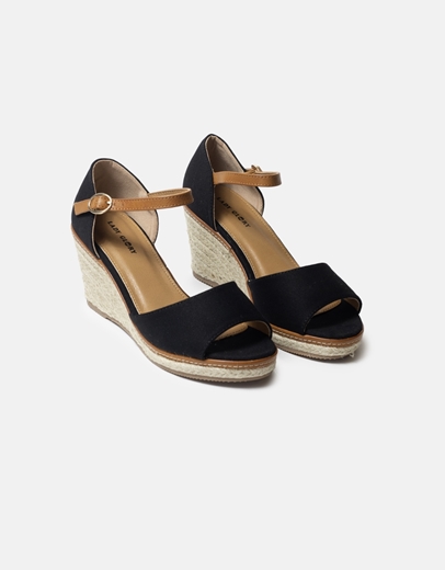 Εικόνα της Peep toe υφασμάτινες εσπαντρίγιες με μπαρέτα Μαύρο