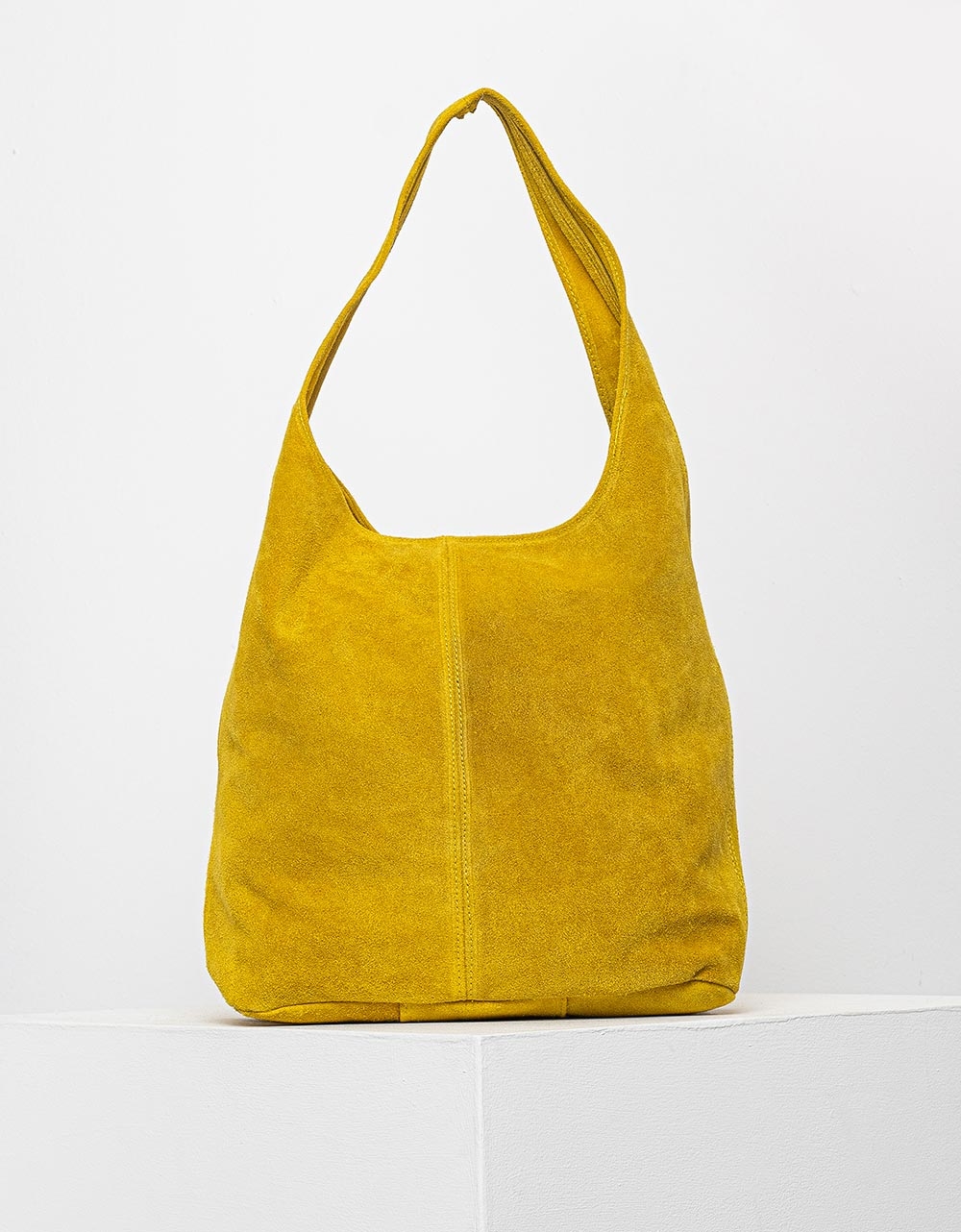Εικόνα από Δερμάτινη τσάντα ώμου μονόχρωμη Κίτρινο