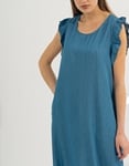 Εικόνα από Midi φόρεμα με βολάν στα μανίκια Μπλε