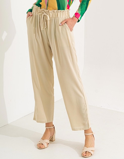 Εικόνα της Plus size παντελόνι με λάστιχο στη μέση Μπεζ