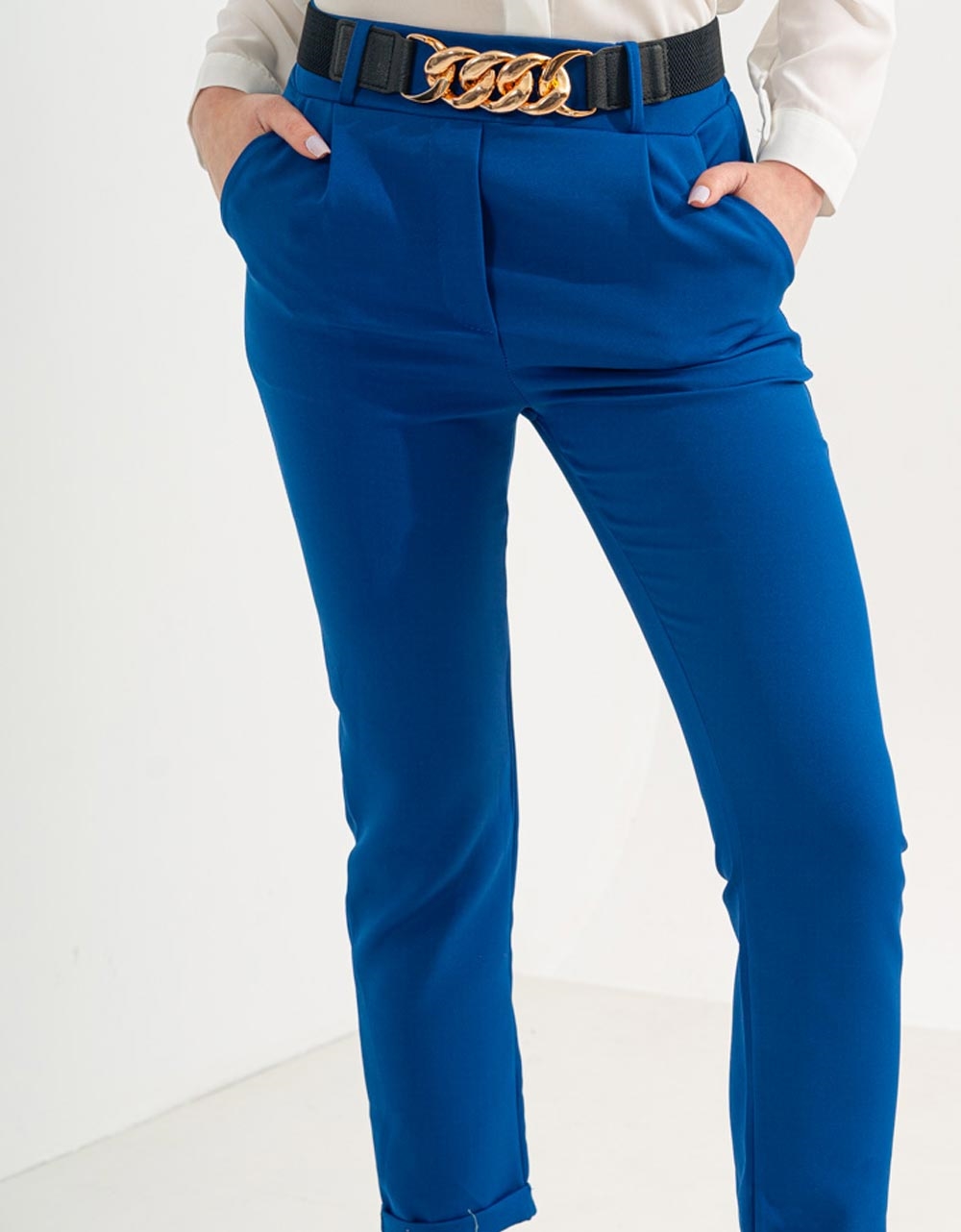 Εικόνα από Υφασμάτινο παντελόνι με ρεβέρ και ελαστική ζώνη Μπλε