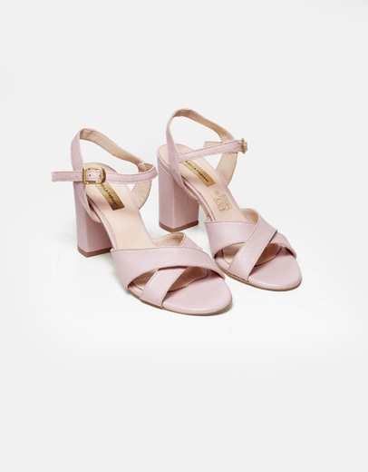 Εικόνα της Δερμάτινα πέδιλα με χιαστί σχέδιο στη φάσα Nude