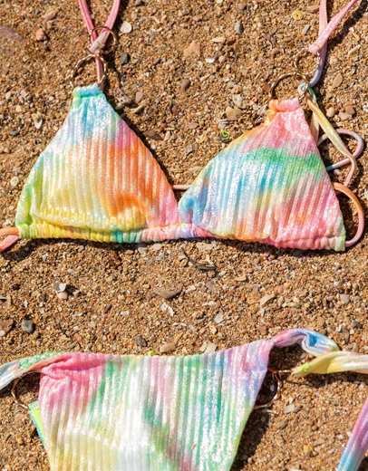 Εικόνα της Μεταλιζέ rip μαγιό σετ μπικίνι tie dye τριγωνάκι Κίτρινο