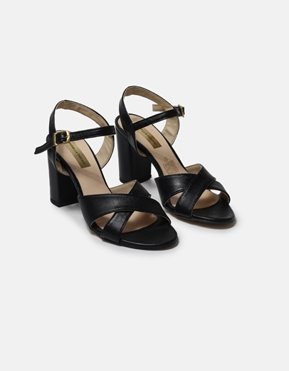 Εικόνα της Δερμάτινα πέδιλα με χιαστί σχέδιο στη φάσα Μαύρο