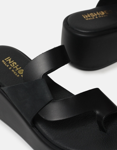 Εικόνα της Δερμάτινες πλατφόρμες Ελληνικής κατασκευής με ιδιαίτερο σχέδιο Μαύρο