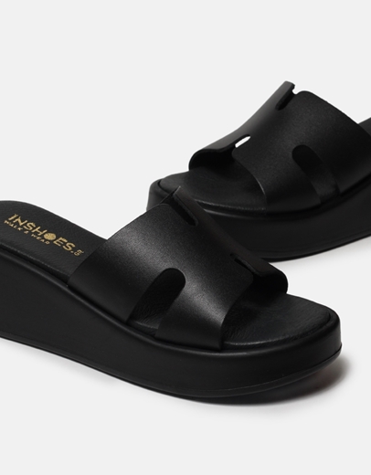 Εικόνα της Δερμάτινες πλατφόρμες Ελληνικής κατασκευής με φαρδιά φάσα Μαύρο