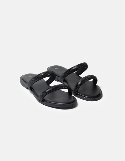 Εικόνα της Flat σανδάλια με διπλή φάσα από strass Μαύρο