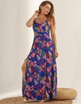 Εικόνα από Floral maxi φόρεμα με σκίσιμο στο πλάι Μπλε