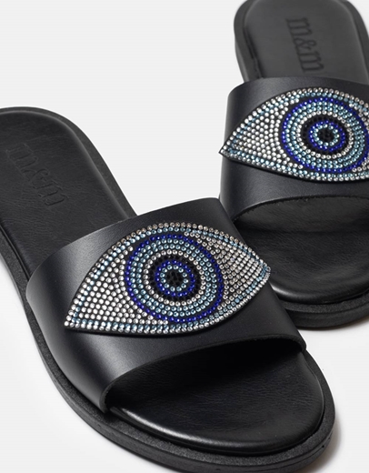 Εικόνα της Δερμάτινα σανδάλια Ελληνικής κατασκευής με σχέδιο μάτι Μαύρο