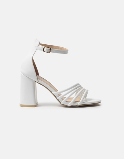 Εικόνα της Πέδιλα με τετράγωνο τακούνι και μπαρέτα Λευκό